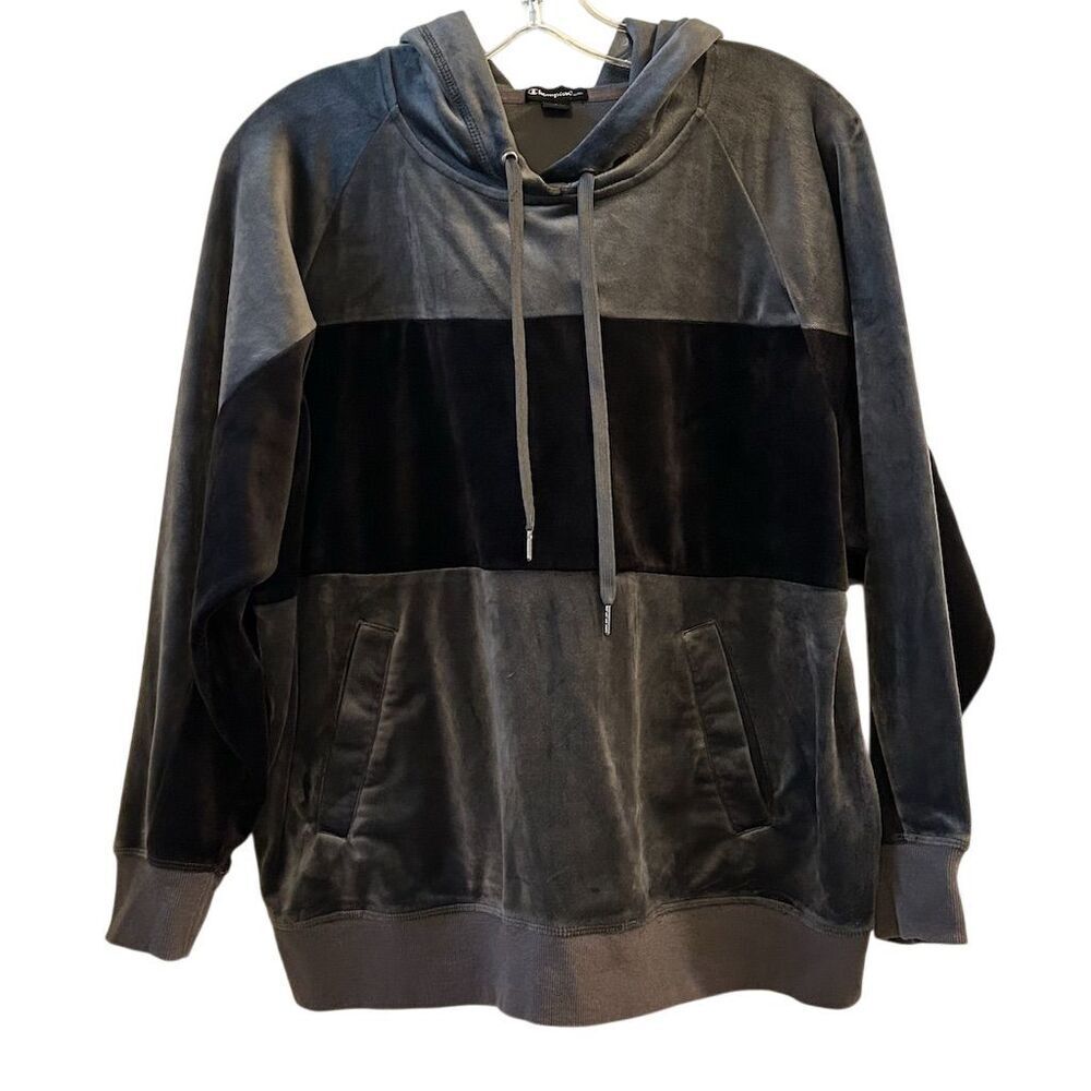 Champion Elite Women's Velour Hoodie‎ Black Colorblock Size L Full Zip